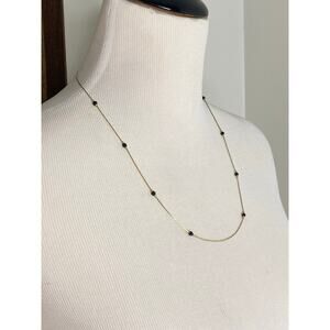 Gold Tone Snake Chain Necklace Black Station Beads Minimalist Layering Matinee